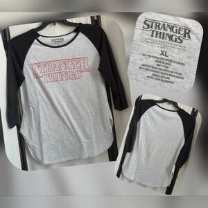 Stranger Things Women's 3/4 Sleeve Tee - Black and Gray